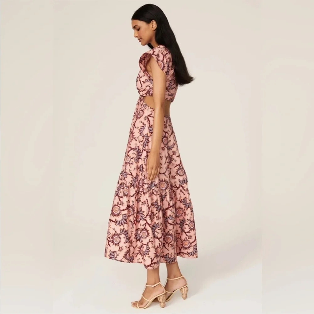 A.L.C Alexandria Pink Floral Printed CutOut Midi Dress Size 4 - Picture 3 of 10